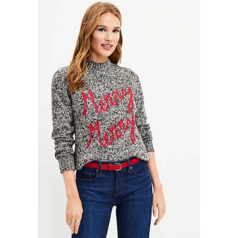 NWOT LOFT Merry Mock Neck Holiday Christmas Sweater - Size XS